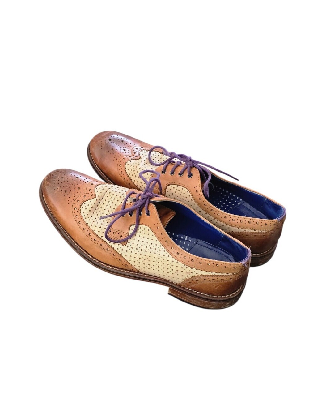 Ted Baker Two-Tone Brogue Derby in Tan, Cream and Purple Accents Men's Size 9